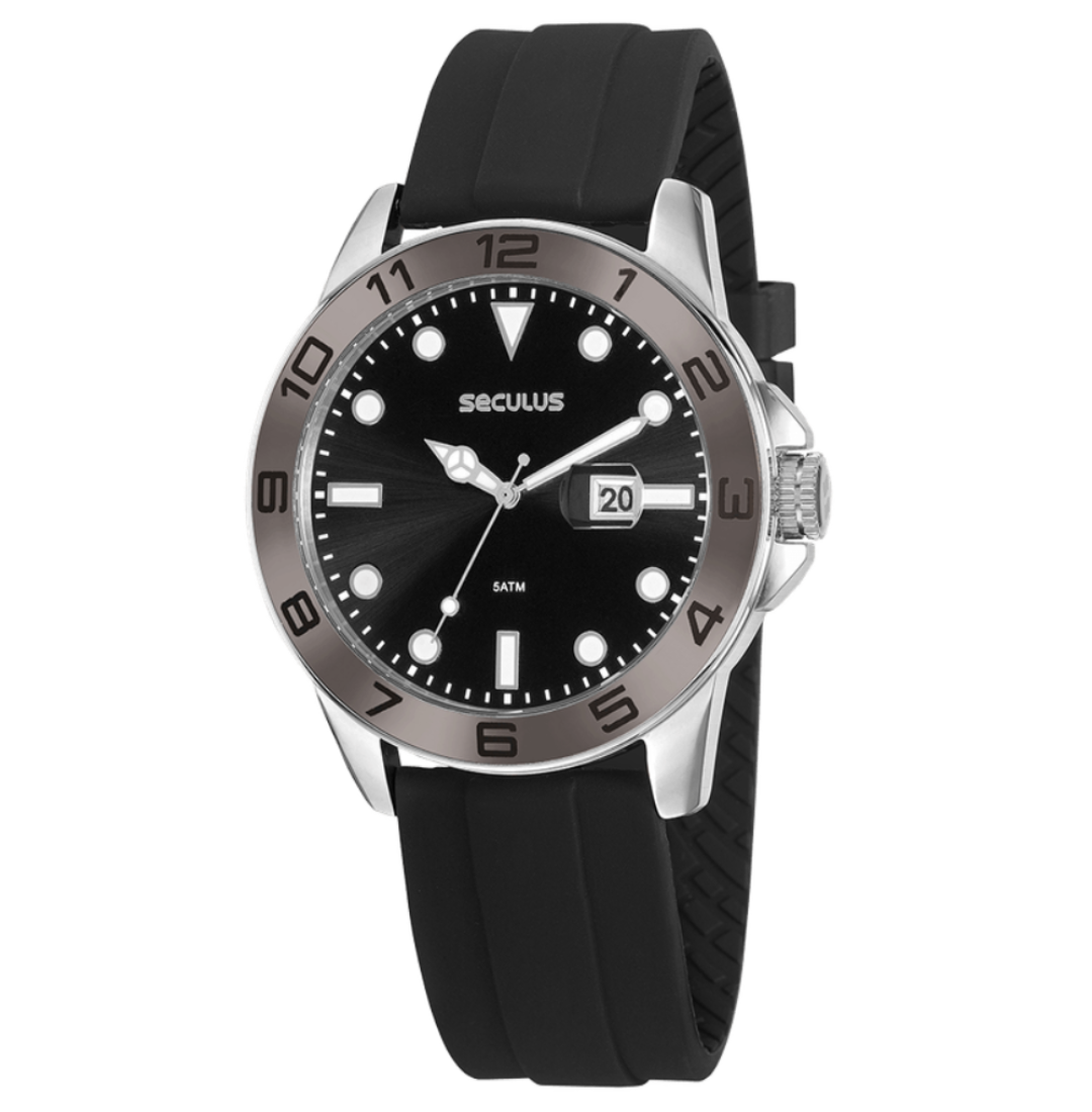 Relógio Seculus Masculino Esportivo Silicone Preto - Referência: 20882G0SVNU2