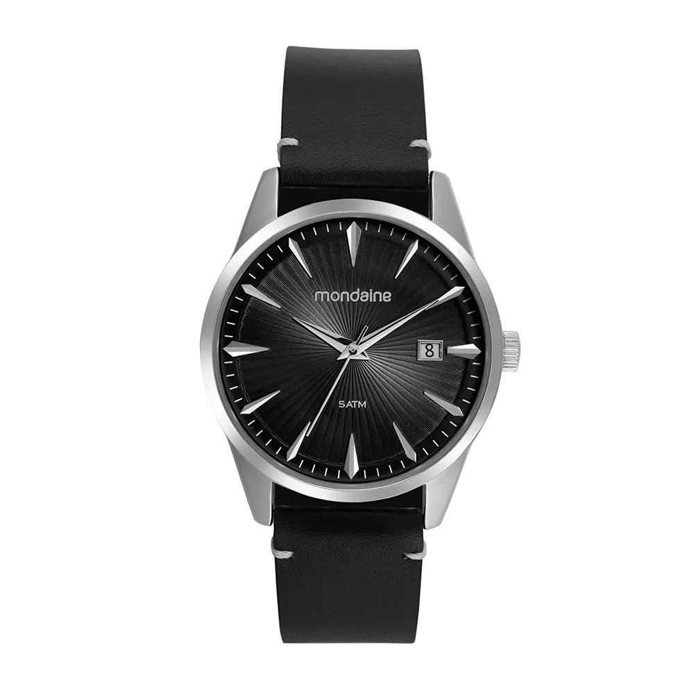 Relógio Mondaine Masculino Couro Visor Texturizado Prata - Referência: 32763G0MVNH1