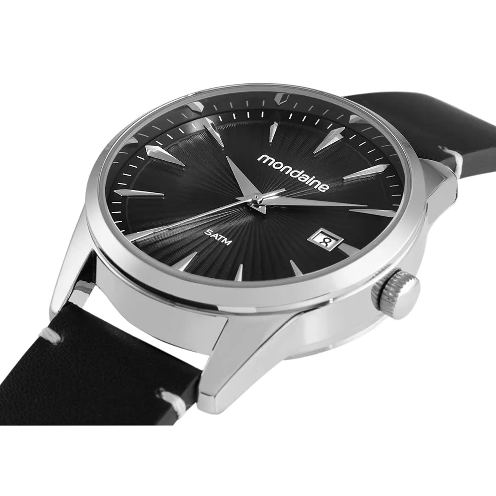 Relógio Mondaine Masculino Couro Visor Texturizado Prata - Referência: 32763G0MVNH1