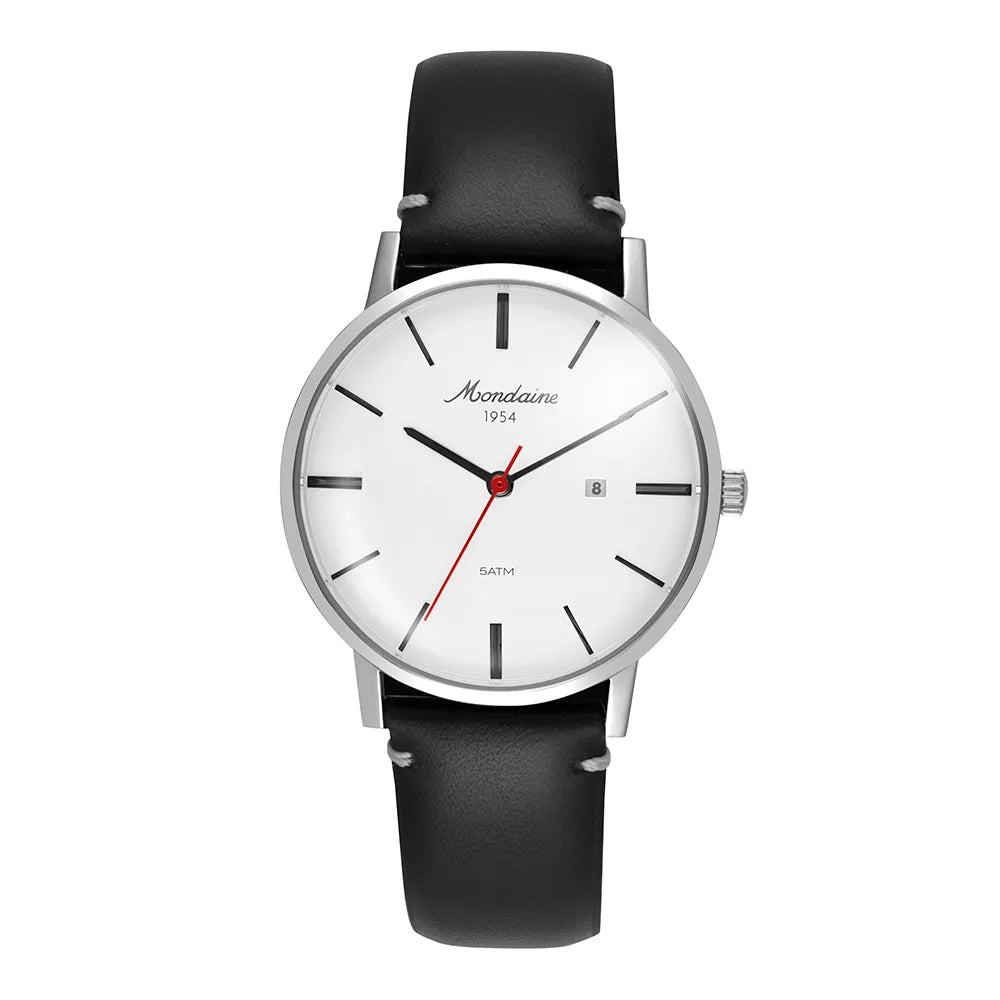 Relógio Mondaine Unissex Clássico Prata Couro Genuíno Calendário Referência: 32888G0MVNC3