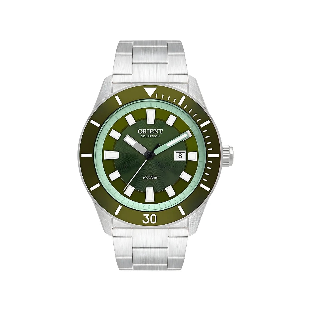 Relógio Orient Masculino SolarTech Mostrador e Bisel Verde - MBSS1499E1SX