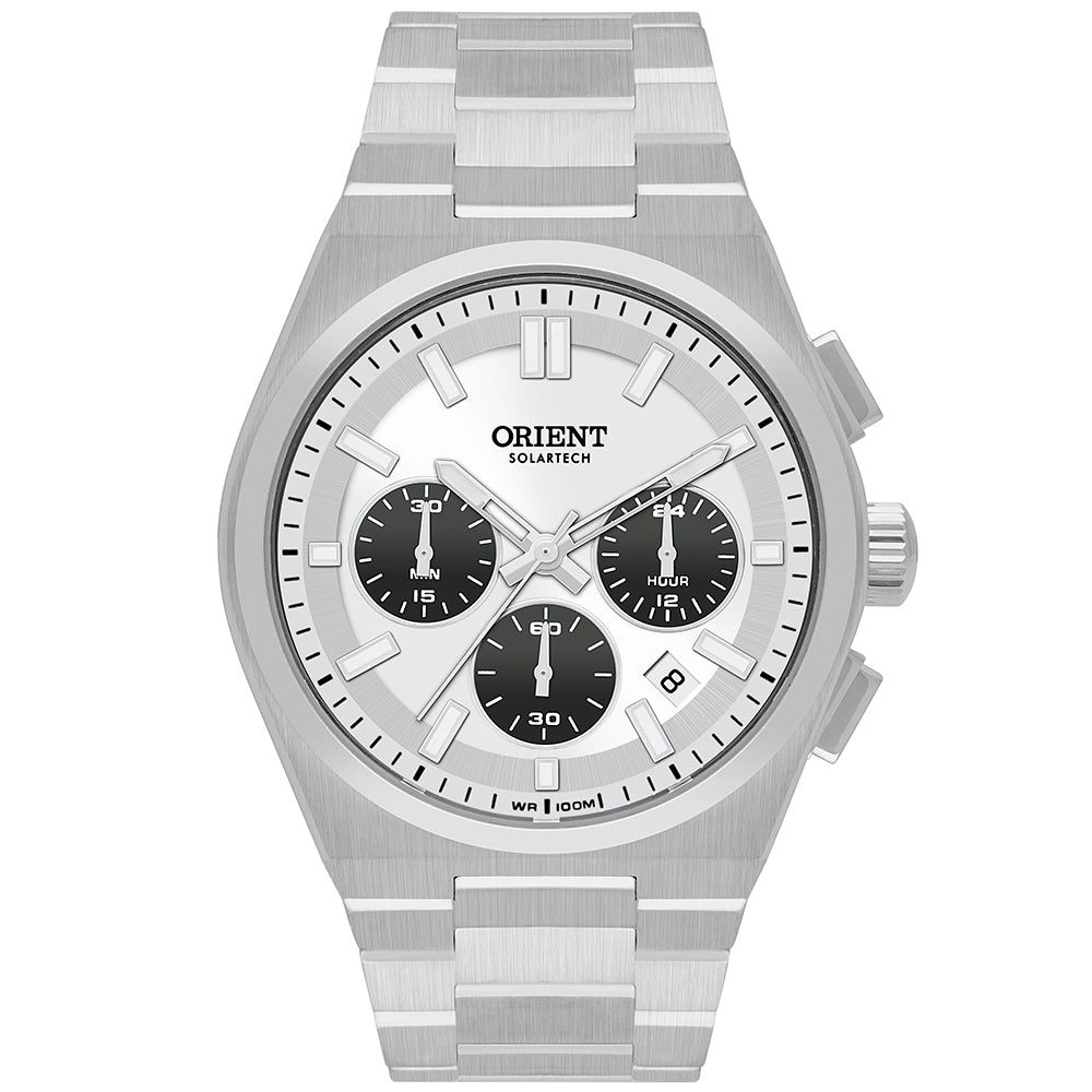 Relógio Orient Solartech Cronógrafo Prateado com Mostrador Branco – MBSSC274S1SX