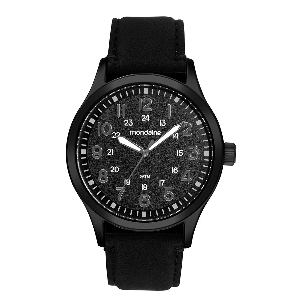 Relógio Mondaine Masculino Todo em Preto Couro Referência: 99827GPMVPH1