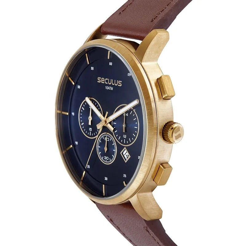 Relógio Masculino Dourado Mostrador Azul Cronógrafo Referência: 44282GPSVDC2