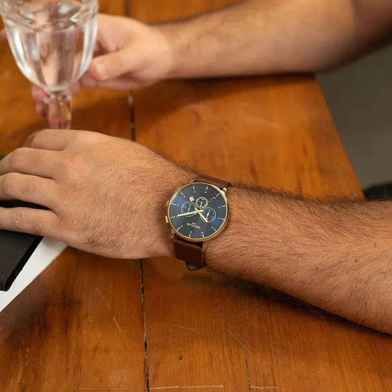 Relógio Masculino Dourado Mostrador Azul Cronógrafo Referência: 44282GPSVDC2