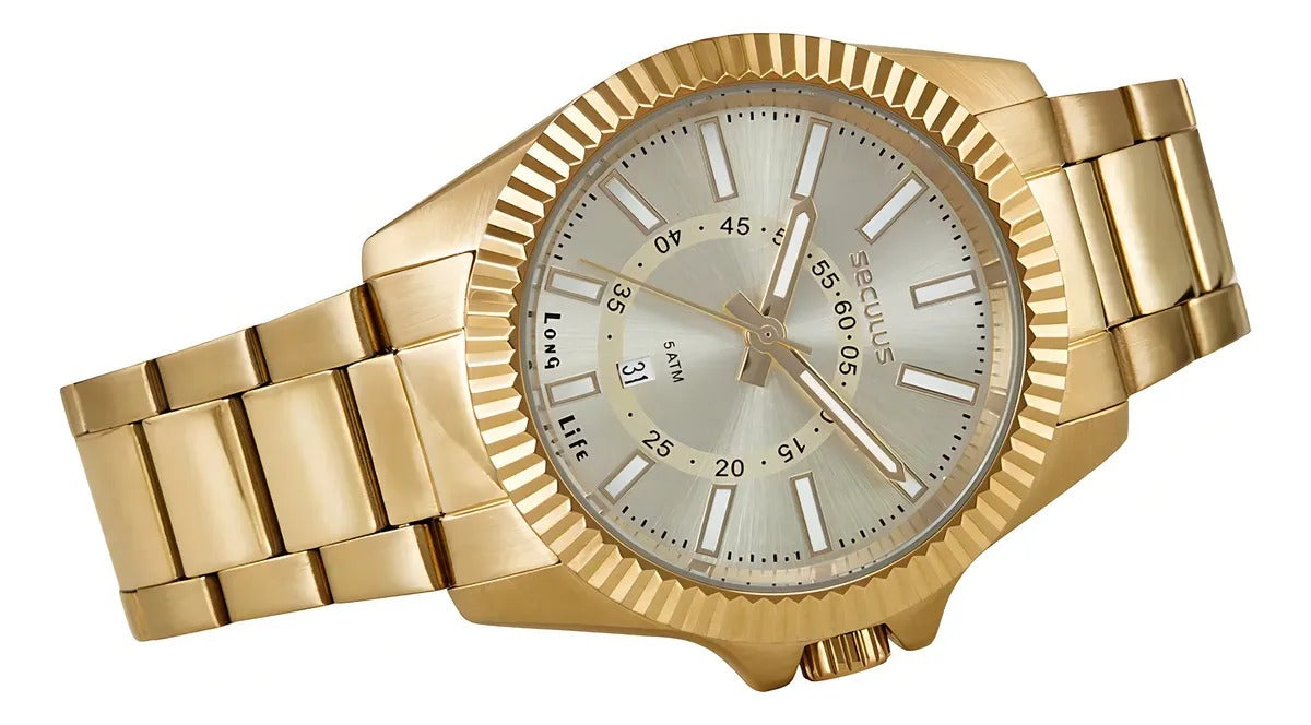 Relógio Seculus Long Life Datejust/Day-Date Dourado - Referência: 44264GPSVDA2