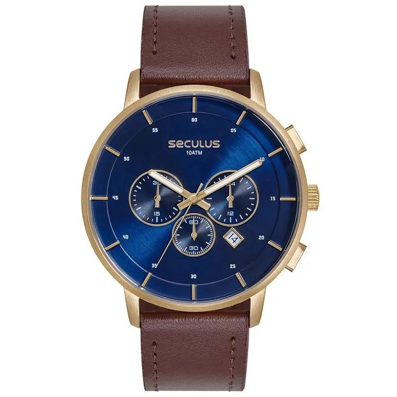 Relógio Masculino Dourado Mostrador Azul Cronógrafo Referência: 44282GPSVDC2