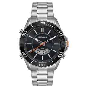 Relógio Seculus  Masculino Anadigi Prata Catraca Giratória - Referência: 44270G0SVNA1