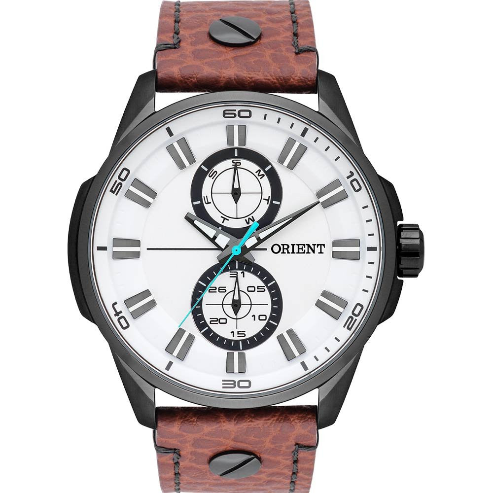 Relógio Orient Masculino Multifunção Aço Couro Correia Marrom - MPSCM004B1NX