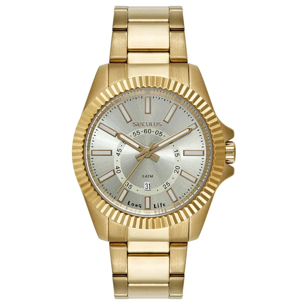 Relógio Seculus Long Life Datejust/Day-Date Dourado - Referência: 44264GPSVDA2